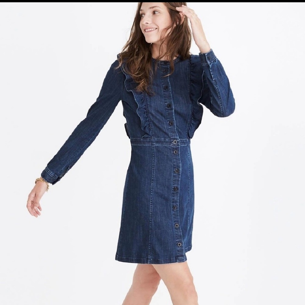 Madewell denim ruffle-front dress, 10